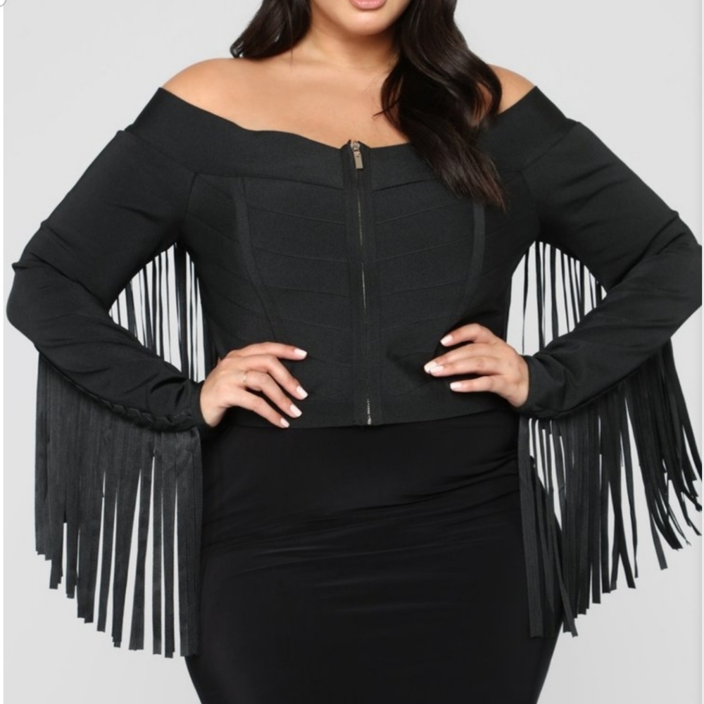 Bandage Fringe Off Shoulder Front Zipper Cute Top